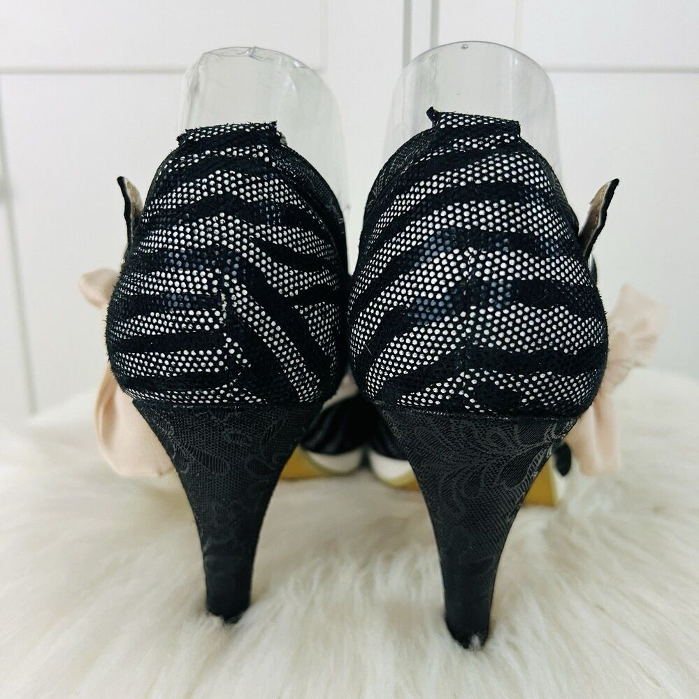 Poetic Licence 'Faithfully Yours' Black Glam Heels with Pink Bows Pinup EU38 US7 - Picture 5 of 9